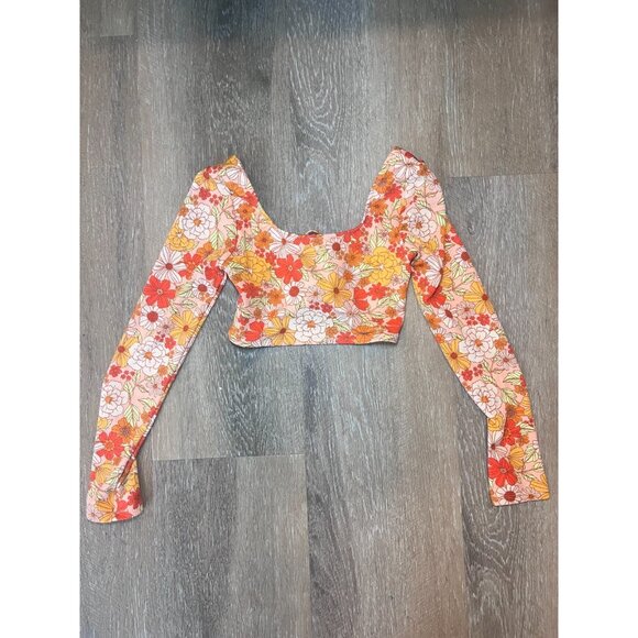Unbranded Tops - Flower long sleeve crop womens xs cross back